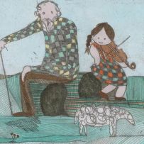 Pieter van der Westhuizen; Sheep, Old Man and Girl with Violin