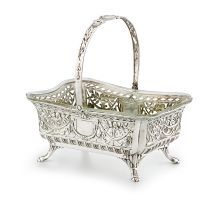 A silver and glass basket, apparently unmarked, late 19th/early20th century, .800 standard