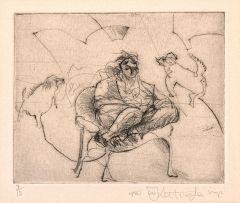 William Kentridge; Seated Figure with Dogs, from the Domestic Scenes series