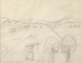 Maggie Laubser; Landscape with Figure, Trees and Houses