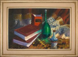 Adriaan Boshoff; Still Life with Bottles and Books