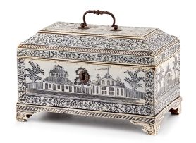 An Anglo-Indian engraved ivory tea caddy, Vizagapatam, last quarter 18th century
