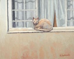 Ben Coutouvidis; White Cat on the Windowsill