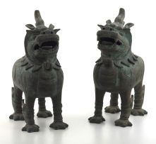 A pair of bronze qilin censors, probably Chinese, late 19th/early 20th century