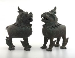 A pair of bronze qilin censors, probably Chinese, late 19th/early 20th century