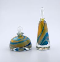 A David Reade yellow and blue glass scent bottle, 1996