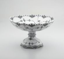A Royal Copenhagen Blue Fluted Full Lace pattern dish on stand, 1899-1922