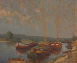 Fritz Hildebrandt; Barges at their Moorings