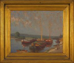 Fritz Hildebrandt; Barges at their Moorings