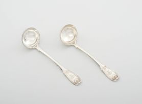 A pair of George III silver Fiddle and Shell pattern sauce ladles, Robert Gray & Son, Edinburgh, 1814