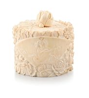 A Japanese carved ivory covered box, Meiji period (1868-1912)