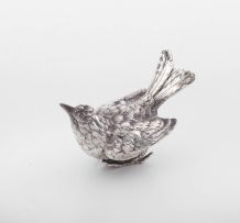 A German silver novelty in the form of a thrush, with English import marks for Berthold Muller, Chester, 1909