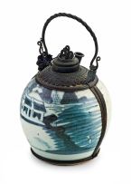 A Chinese blue and white metal-mounted opium jar, Qing Dynasty, late 18th/early 19th century