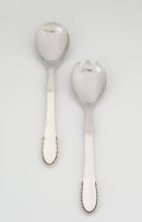 A pair of Georg Jensen silver and stainless steel salad servers, Denmark