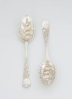 A pair of George I silver Old English pattern spoons, maker’s initials ‘GC’, Newcastle, 1721