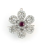 Victorian ruby and diamond brooch/pendant