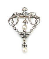 Edwardian diamond and seed pearl brooch