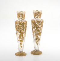 A pair of Moser clear glass and gilt enamelled vases, late 19th/early 20th century