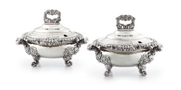 A pair of Sheffield silver-plate sauce tureens and covers, early 19th century