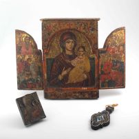 A Russian triptych icon of the Mother of God of Kazan, 19th century