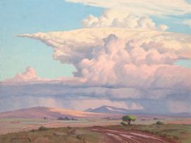 Willem Hermanus Coetzer; Extensive Landscape with Rain on the Horizon