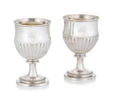 A near pair of George III silver wine goblets, maker's marks indistinct, London, 1807-1810