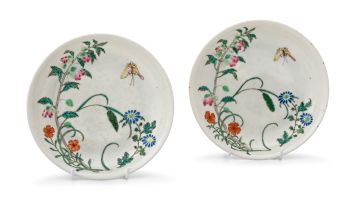 A pair of Chinese famille-rose saucer dishes, Qing Dynasty, 18th century