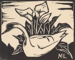 Maggie Laubser; Swan and Arum Lilies