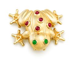 Ruby, emerald and gold brooch/pendant