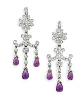 Pair of amethyst and diamond chandelier earrings