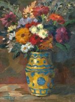 Gregoire Boonzaier; Mixed Flowers in a Ceramic Vase