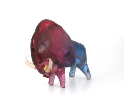 A Murano acid-etched red and blue glass bull, mid-20th century