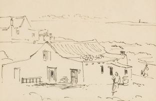 François Krige; Coastal Scene with Farmhouses