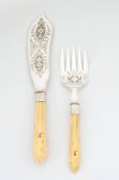 A pair of Victorian silver-plate and ivory fish servers