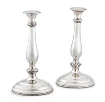 A pair of Austrian silver Sabbath candlesticks, Vienna, 1856, with import marks for Poland post 1914, .800 standard