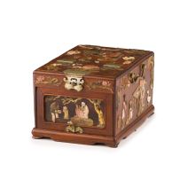 An Oriental hardwood and hardstone mounted travelling box, 19th century