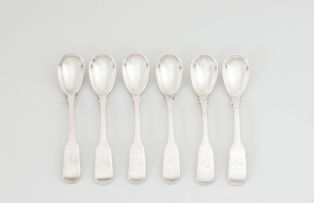 A set of six George III silver Fiddle pattern egg spoons, Edward Thomason, Birmingham, 1827