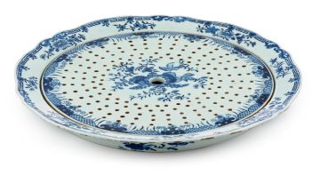 A Chinese blue and white dish and strainer, Qing Dynasty, Qianlong period (1735-1796)