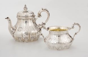 A Victorian silver teapot and two-handled sugar bowl, George John Richards, London, 1856
