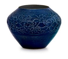 A Chinese blue-glazed carved vase, Qianlong (1735-1796)