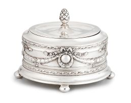 A German silver sugar box, with import marks for Vienna, 1901-1921, .800 standard