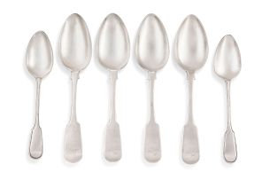 A set of four Cape silver Fiddle pattern tablespoons, Lawrence Holme Twentyman, early 19th century