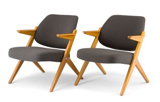 A pair of Swedish birch wood Triva chairs, Bengt Ruda for Nordiska Kompaniet, circa 1953