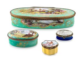 Two gilt-metal-mounted and enamel oval boxes and covers, early 19th century