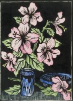 Gregoire Boonzaier; Hibiscuses in a Blue Vase