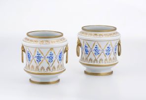 A pair of gilt-metal mounted Limoges porcelain cache pots, 20th century
