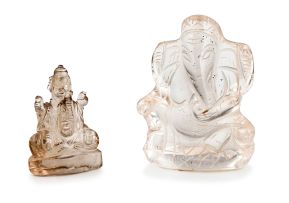 Two Indian carved rock crystal figures of Ganesh, 19th century