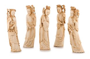 A group of five Chinese ivory figures of maidens, 20th century