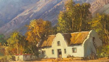 Gabriel de Jongh; Cape Dutch Cottage in Mountain Landscape