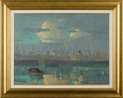 Nils Andersen; Cloudy Harbour Scene